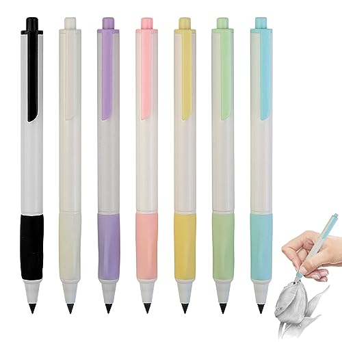 ALCPEA Ewiger Bleistift Set - 7 Bleistifte mit 7 Ersatzminen, HB 0.5MM, mit Silikongriff und ergonomischer Stiftpositionierung von ALECPEA