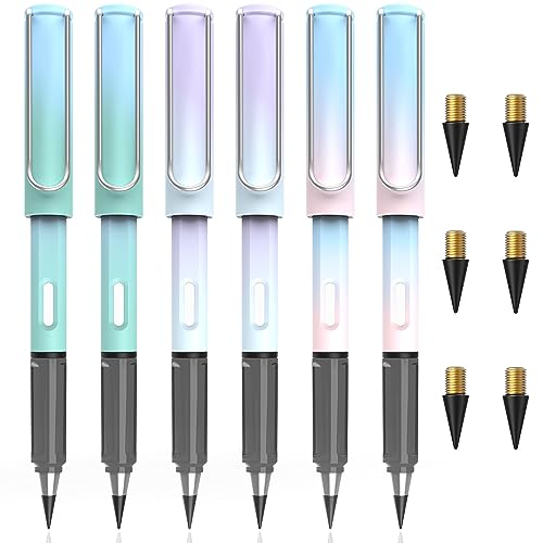 ALECPEA Ewiger Bleistift, 6 Stück Tintenloser Bleistift, Langlebiger Magischer Bleistift, Bleistifte Set, mit auswechselbaren Spitzen, unendlicher Bleistift (Gradient) von ALECPEA