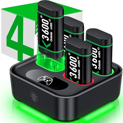 Akku für Xbox One/Xbox Series X&S Controller, 4 X 3600mWh Wiederaufladbare Akku mit LED Anzeigen/15 Std Spielzeit, Akku Pack kompatibel mit Xbox One S/X/Elite Controller, Xbox Series X/S Controller von ALEEMTRY