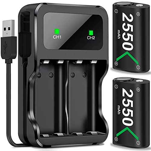 ALEEMTRY Akku für Xbox One Controller, Akku 2 Pack 5520mWh(2550mAh) Wiederaufladbaren 25Std Spieldauer und LED-Ladeanzeige, Akkus für Xbox Series X/S/Xbox One/Xbox One S/X/Elite Controller ALEEMTRY Akku für Xbox One Controller, Akku 2 Pack 5520mWh(2550mAh) Wiederaufladbaren 25Std Spieldauer und LED-Ladeanzeige, Akkus für Xbox Series X/S/Xbox One/Xbox One S/X/Elite Controller von ALEEMTRY