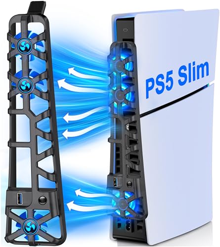 ALEEMTRY PS5 Zubehör, PS5 Lüfter mit 3 Windgeschwindigkeiten, PS5 Lüfter Kühler mit USB-Ladeanschluss/LED-Licht für PS5 Slim Disc und Digital Edition Konsole von ALEEMTRY