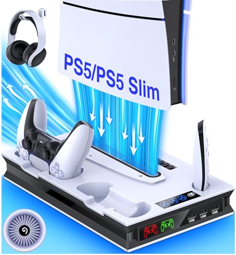 ALEEMTRY PS5 Zubehör Ständer für PS5 Slim, PS5 Standfuß mit PS5 Controller Ladestation/3-Stufig Küfter/3 Extra USB Ports, PS5 Ständer für PS5 Slim Disc & Digital Edition ALEEMTRY PS5 Zubehör Ständer für PS5 Slim, PS5 Standfuß mit PS5 Controller Ladestation/3-Stufig Küfter/3 Extra USB Ports, PS5 Ständer für PS5 Slim Disc & Digital Edition von ALEEMTRY