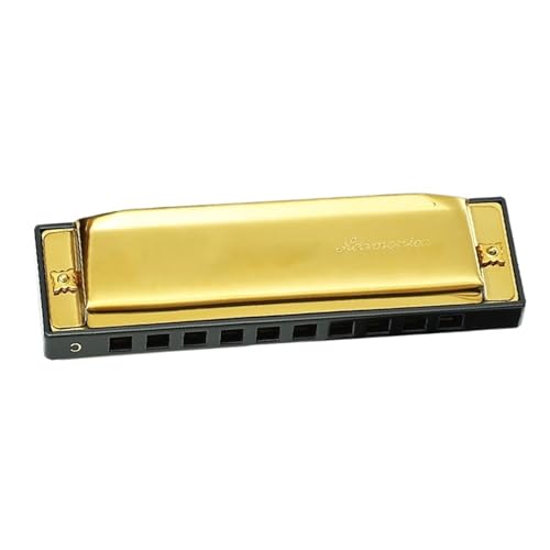 ALFAAL Mundharmonika C Dur 10 Loch Blues Mundharmonika In C Tonart Standardbereich(Gold) von ALFAAL