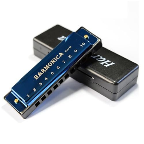 ALFAAL Mundharmonika C Dur Titan Kupferkern 10 Löcher C Blues Mundharmonika Professionelle Leistung(Blue) von ALFAAL