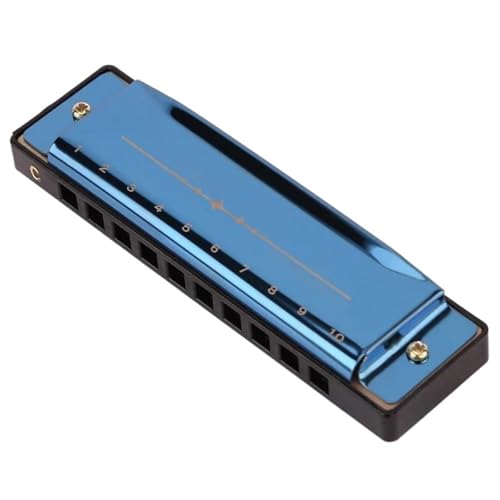 Mundharmonika C Dur 10 Loch C Mundharmonika Aus Metall Geeignet Für Erwachsene Anfänger(Blue) von ALFAAL