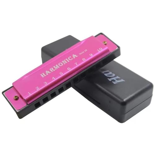Mundharmonika C Dur 10 Loch Mundharmonika Für Anfänger Musikinstrument Kupferkern Harz C Tonart(Pink) von ALFAAL