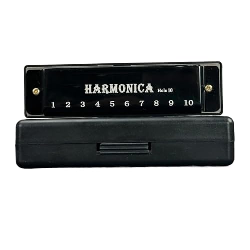 Mundharmonika C Dur 10 Loch Tremolo Mundharmonika C Schlüssel Metall Material Erwachsene Instrument(Black) von ALFAAL
