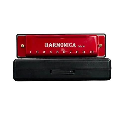 Mundharmonika C Dur 10 Loch Tremolo Mundharmonika C Schlüssel Metall Material Erwachsene Instrument(Red) von ALFAAL