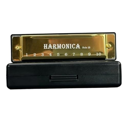 Mundharmonika C Dur 10 Loch Tremolo Mundharmonika C Tonart ABS Und Metall(Gold) von ALFAAL