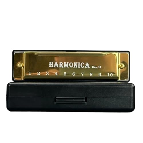 Mundharmonika C Dur 10 Loch Tremolo Mundharmonika C Tonart Instrument Für Erwachsene Und Anfänger(Gold) von ALFAAL