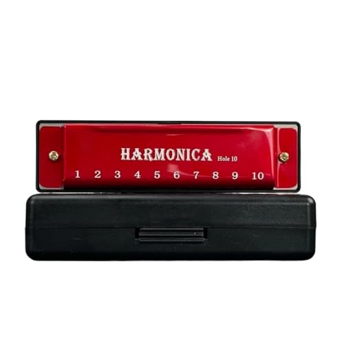 Mundharmonika C Dur 10 Loch Tremolo Mundharmonika C Tonart Instrument Für Erwachsene Und Anfänger(Red) von ALFAAL