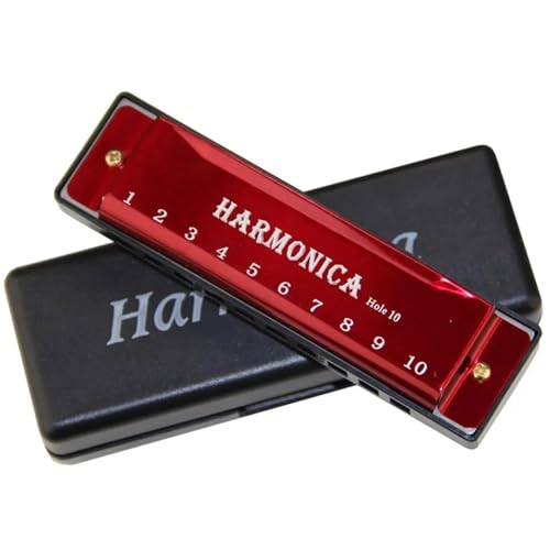 Mundharmonika C Dur 10 Löcher Tonart C Blues Mundharmonika Musikinstrument Mit Etui(Red) von ALFAAL
