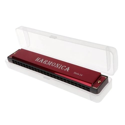 Mundharmonika C Dur 24 Loch Blues Mundharmonika Metallpiano Für Anfänger Geeignet Mit Pianokoffer(Red) von ALFAAL