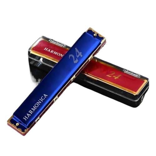 Mundharmonika C Dur 24 Loch C Tonart Mehrfarbenversion Polyphone Tremolo Mundharmonika(Blue) von ALFAAL