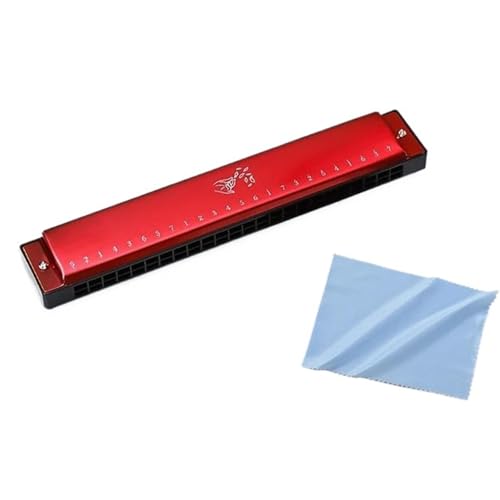 Mundharmonika C Dur Anfänger Erwachsene Tremolo Mundharmonika C Tonart 24 Löcher Phosphor Bronze Reed Metallabdeckung(Red) von ALFAAL