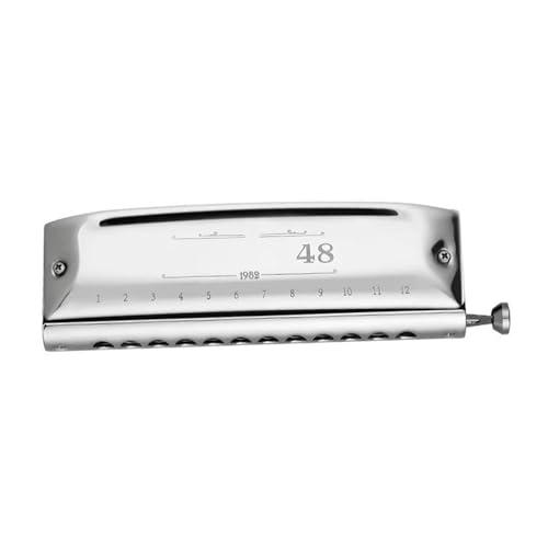 Mundharmonika C Dur Chromatische Mundharmonika Mit 12 Löchern Und 48 Tönen C Tonart Schiebeklappe Und Kolben(12holes sliver) von ALFAAL
