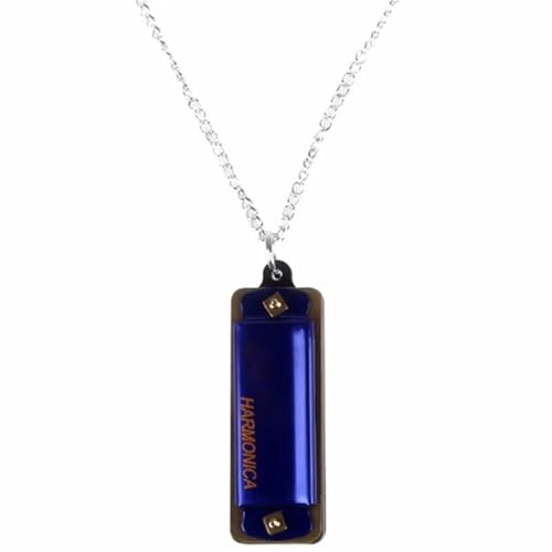 Mundharmonika C Dur Mini Mundharmonika 4 Löcher 8 Töne Metallkette Halskette Stil(Blue) von ALFAAL