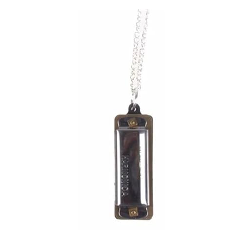 Mundharmonika C Dur Mini Mundharmonika 4 Löcher 8 Töne Metallkette Halskette Stil(Silver) von ALFAAL
