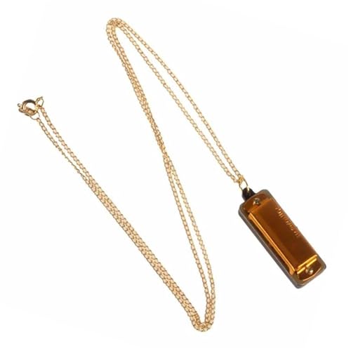 Mundharmonika C Dur Mundharmonika 4 Löcher 8 Noten Metallkette Halskette Stil(Gold) von ALFAAL