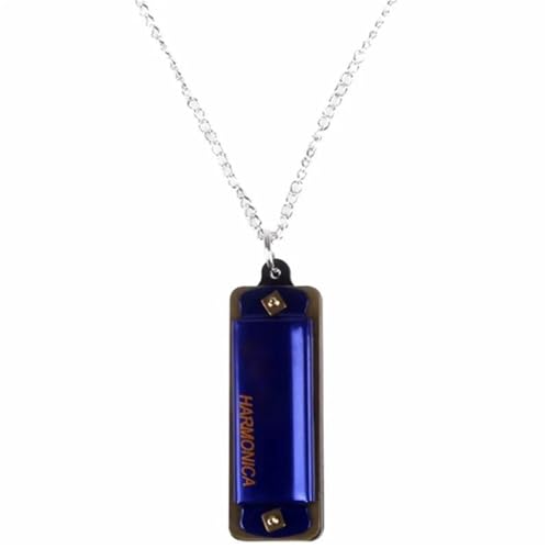 Mundharmonika C Dur Mundharmonika Für Anfänger 4 Löcher 8 Töne Metallkette Halskettenstil(Blue) von ALFAAL