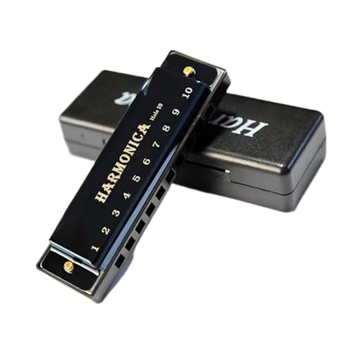Mundharmonika C Dur Mundharmonika Tonart C 10 Löcher Diatonisch Mit Etui Für Anfänger(Black) von ALFAAL