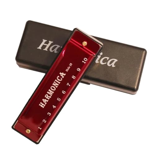 Mundharmonika C Dur Mundharmonika Tonart C 10 Löcher Diatonisch Mit Etui Für Anfänger(Red) von ALFAAL