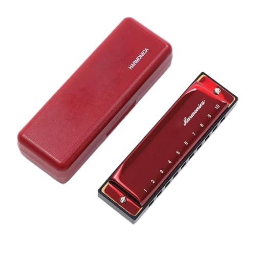 Mundharmonika C Dur Professionelle 10 Loch C Mundharmonika Ultraleichtes Messingrohrblattinstrument(Red) von ALFAAL