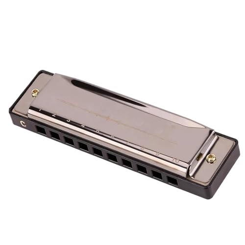 Mundharmonika C Dur Professionelle 10 Loch Metallmundharmonika Geeignet Für Erwachsene Anfänger(Black) von ALFAAL