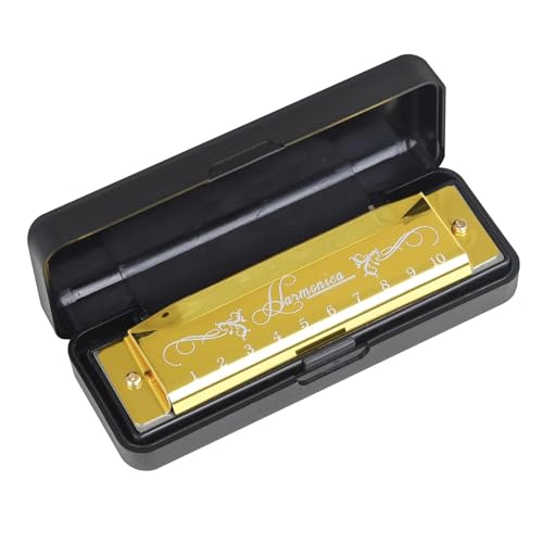 Mundharmonika C Dur Professionelle 10 Loch Mundharmonika In 20 C Tönen Farbe Mit Etui Für Anfänger(Gold) von ALFAAL