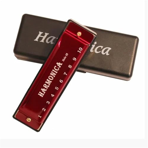 Mundharmonika C Dur Professionelle Mundharmonika Für Erwachsene Tonart C 10 Löcher Diatonisch Mit Etui(Red) von ALFAAL