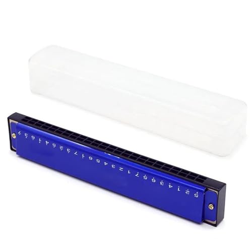 Mundharmonika C Dur Tragbare Professionelle Übungsmundharmonika Mit 24 Löchern Für Erwachsene(Blue) von ALFAAL