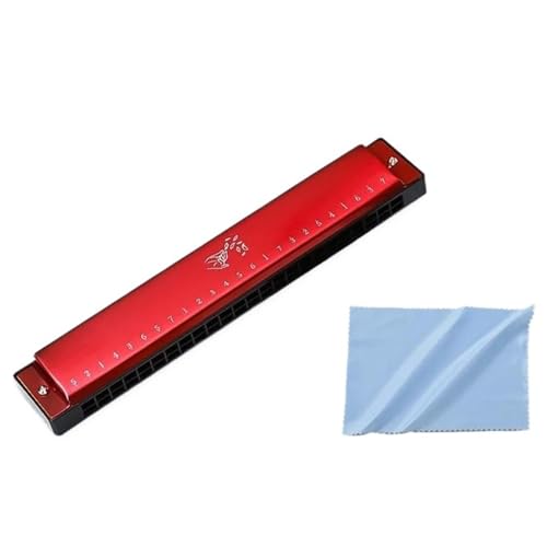 Mundharmonika C Dur Tremolo Mundharmonika C Tonart 24 Löcher Phosphorbronze Zungenblatt Metallabdeckung(Red) von ALFAAL