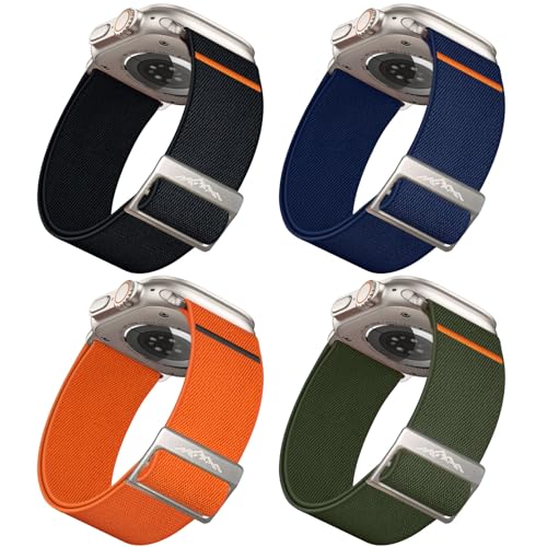 ALFARAY 4 Stück Elastisch Armband Kompatibel mit Apple Watch Ultra 1 2 Armband 49mm, 28mm Breite Nylon Band für iWatch 10 46mm 9 8 7 45mm SE 6 5 4 44mm 3 2 1 42mm, Schwarz/Orange/Dunkelblau/Armeegrün ALFARAY 4 Stück Elastisch Armband Kompatibel mit Apple Watch Ultra 1 2 Armband 49mm, 28mm Breite Nylon Band für iWatch 10 46mm 9 8 7 45mm SE 6 5 4 44mm 3 2 1 42mm, Schwarz/Orange/Dunkelblau/Armeegrün von ALFARAY