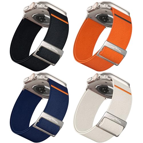 ALFARAY 4 Stück Elastisch Armband Kompatibel mit Apple Watch Ultra 1 2 Armband 49mm, 28mm Breite Nylon Band für iWatch 10 46mm 9 8 7 45mm SE 6 5 4 44mm 3 2 1 42mm, Schwarz/Orange/Dunkelblau/Polarstern ALFARAY 4 Stück Elastisch Armband Kompatibel mit Apple Watch Ultra 1 2 Armband 49mm, 28mm Breite Nylon Band für iWatch 10 46mm 9 8 7 45mm SE 6 5 4 44mm 3 2 1 42mm, Schwarz/Orange/Dunkelblau/Polarstern von ALFARAY