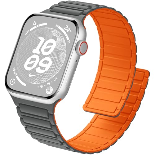 ALFARAY Magnetbänder Kompatibel mit Apple Watch Armband 41mm 40mm 38mm, Starke Silikon Magnetische Sport Loop Ersatzbänder für Apple Watch Ultra 2 Ultra Series 9 8 7 SE 6 5 4 3 2 1, Grau/Orange von ALFARAY