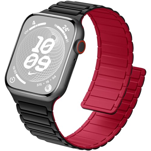 ALFARAY Magnetbänder Kompatibel mit Apple Watch Armband 41mm 40mm 38mm, Starke Silikon Magnetische Sport Loop Ersatzbänder für Apple Watch Ultra 2 Ultra Series 9 8 7 SE 6 5 4 3 2 1, Schwarz/Rot von ALFARAY