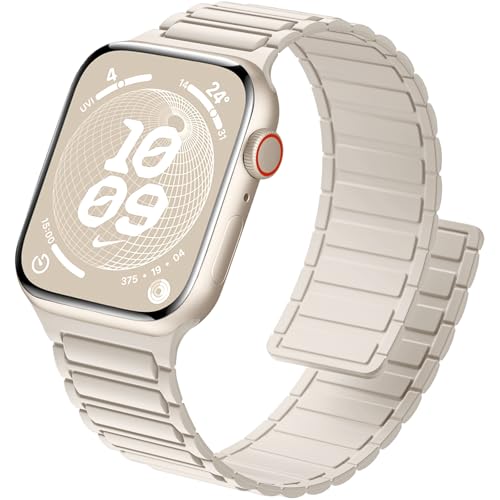 ALFARAY Magnetbänder Kompatibel mit Apple Watch Armband 41mm 40mm 38mm, Starke Silikon Magnetische Sport Loop Ersatzbänder für Apple Watch Ultra 2 Ultra Series 9 8 7 SE 6 5 4 3 2 1, Sternenlicht von ALFARAY