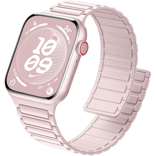 ALFARAY Magnetbänder Kompatibel mit Apple Watch Armband 45mm 44mm 49mm 42mm, Starke Silikon Magnetische Sport Ersatzbänder für Apple Watch Ultra 2 Ultra Series 9 8 7 SE 6 5 4 3 2 1, Rosa von ALFARAY