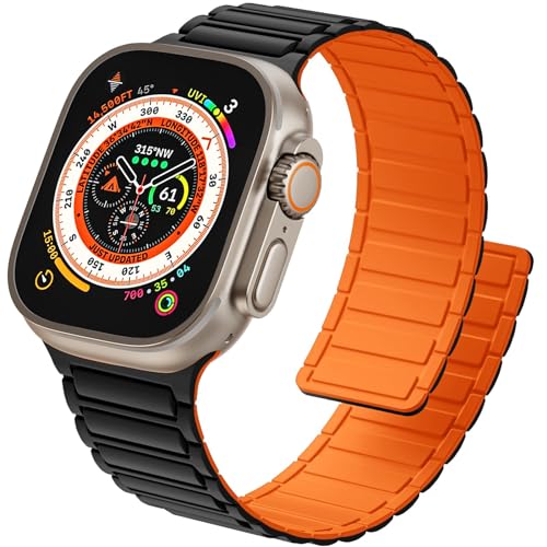 ALFARAY Magnetbänder Kompatibel mit Apple Watch Armband 45mm 44mm 49mm 42mm, Starke Silikon Magnetische Sport Ersatzbänder für Apple Watch Ultra 2 Ultra Series 9 8 7 SE 6 5 4 3 2 1, Schwarz/Orange von ALFARAY