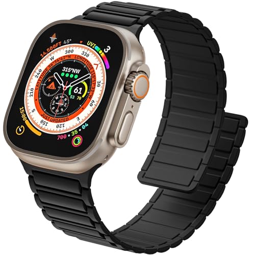 ALFARAY Magnetbänder Kompatibel mit Apple Watch Armband 45mm 44mm 49mm 42mm, Starke Silikon Magnetische Sport Ersatzbänder für Apple Watch Ultra 2 Ultra Series 9 8 7 SE 6 5 4 3 2 1, Schwarz von ALFARAY