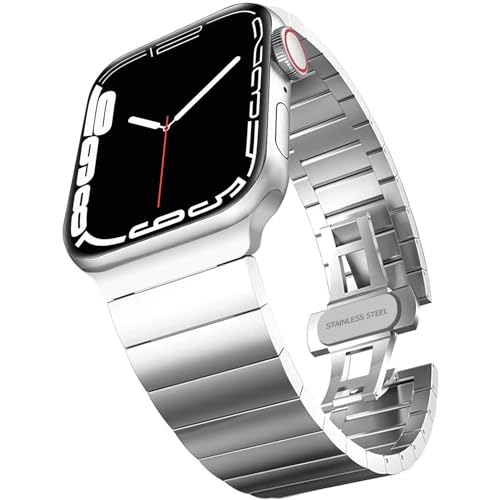 ALFARAY Metallarmband Kompatibel mit Apple Watch Armband Series 9 8 7 41mm SE Series 6 5 4 40mm Series 3 38mm, Edelstahl-Ersatzband für iWatch mit abnehmbarem Link für Damen Herren, Silber von ALFARAY