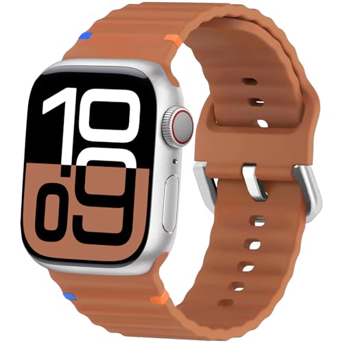 ALFARAY Sportarmband Kompatibel mit Apple Watch 10 Armband 42mm 41mm 40mm 38mm für Herren Damen, Ocean Weiches Silikon Armband für iWatch Series 10 9 8 7 SE 6 5 4 3 2 1, Braun von ALFARAY