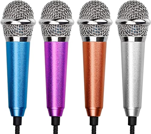 ALFFREUDE 4 StückeMini Mikrofon Tiny Karaoke Microphone Tragbar Handmikrofon kleines Klinke mikrofon mit Schwamm und Kabel für Handy Laptop Notebook, 4 Farben von ALFFREUDE