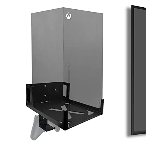 Wandhalterung für Xbox Series X (Montieren Sie die Konsole und Zubehör an der Wand in der Nähe oder hinter dem Fernseher mit Power-Taste vorne/links/rechts), Wandregal-Halterungsset für XSX-System von ALIENERGY
