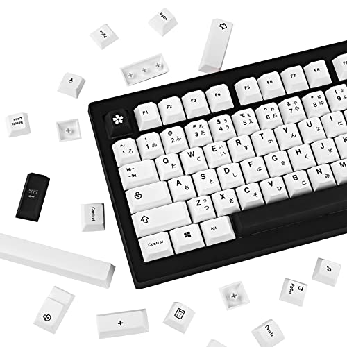 128 Tasten Keycaps Schwarz und weiß PBT Japanische Cherry Profile Dye-Sublimation Geeignet für Mechanische Gaming-Tastatur für Cherry MX Switches Retro Minimalistisch von ALINZO