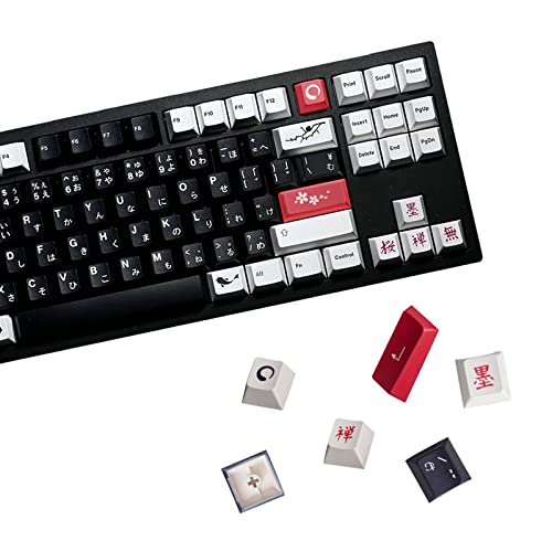 132 Tasten Keycaps Sumi Japanisch Tuschemalerei PBT Cherry Profile Dye-Sublimation Schwarze weiße Tastenkappen Geeignet für 68/75/84/87/980/104/108 und andere mechanische Gaming-Tastaturen Keyboard von ALINZO