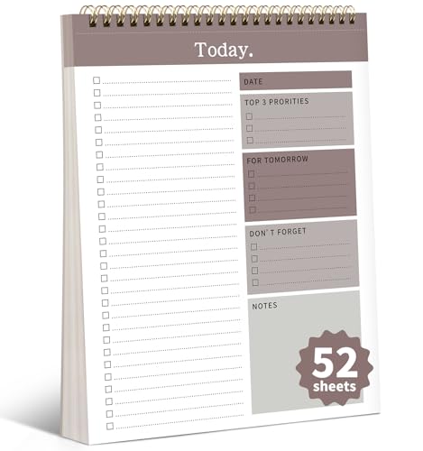 ALKALO To-Do-Listen-Notizblock, 52 undatierte Blätter (21,6 x 27,9 cm), Duplex-bedruckter Tagesplaner für die Arbeit, Zuhause, Schule, Büro, Schreibtischzubehör, Zubehör und Zielsetzungsaufgaben von ALKALO