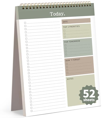 ALKALO To-Do-Listen-Notizblock, 52 undatierte Blätter (21,6 x 27,9 cm), Tagesplaner für die Arbeit, Zuhause, Schule, Büro, Schreibtischzubehör, Zubehör und Zielsetzungsaufgaben, Grün von ALKALO