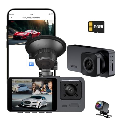 Dashcam Auto Vorne Hinten 1080P WiFi Dash Cam mit 64GB SD Karte, Dual Auto Kamera mit Parküberwachung, Super Nachtsicht, WDR, 170° Weitwinkel, G-Sensor, Loop-Aufnahme, APP Steuerung, Max 64GB Dashcam Auto Vorne Hinten 1080P WiFi Dash Cam mit 64GB SD Karte, Dual Auto Kamera mit Parküberwachung, Super Nachtsicht, WDR, 170° Weitwinkel, G-Sensor, Loop-Aufnahme, APP Steuerung, Max 64GB von ALKEUR