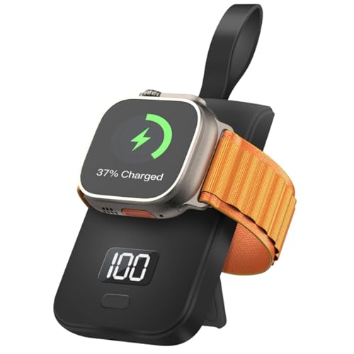 Tragbares Magnetisches Ladegerät für Apple Watch, 2500mAh Power Bank für iWatch, Kabelloses Ladegerät für Apple Watch Serie 9/8/7/6/5/4/3/2/SE 2/Ultra (Black) von ALKEUR